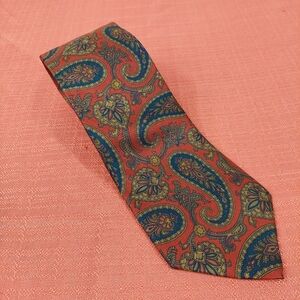 Mallory & Church London Silk Neck Tie Vintage USA Made Red Blue Paisley